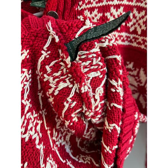 Ralph Lauren Vintage Hand Knit Red & Ivory Snowflake Mock Neck Ski Sweater Small - Picture 11 of 13